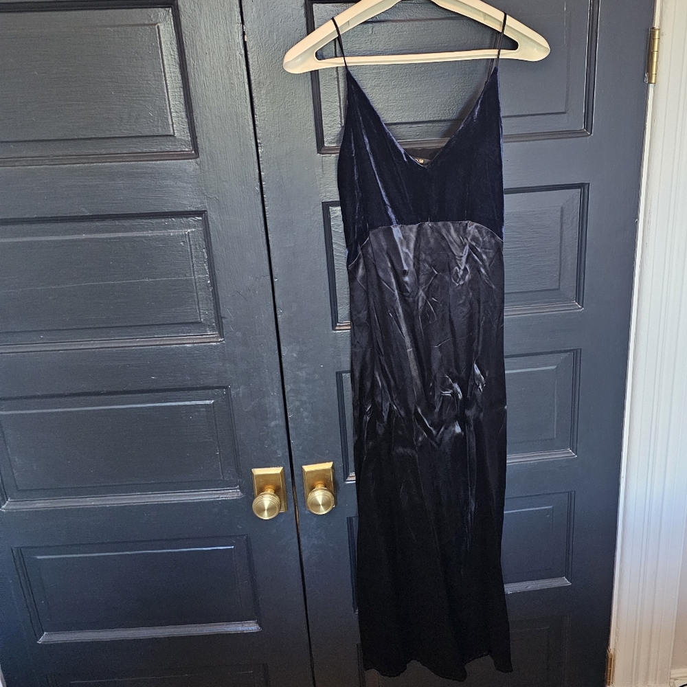 Maje Navy Velvet and Satin Slip Gown